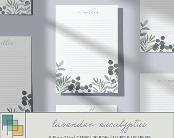 Printable Bridal Stationary: Lavender Eucalyptus, 8.5x11, Instant Downloads, Printable, Journal Paper, Digital Stationery