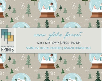 Snow Globe Pattern, Christmas, Winter Seamless Pattern, Repeat Pattern, Digital Paper, Digital Download, Seamless Pattern