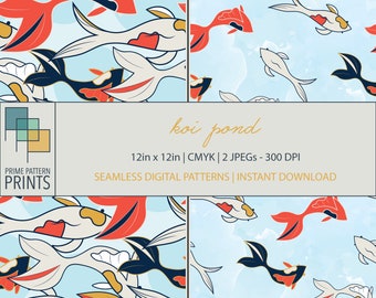 Watercolor Koi Fish, Koi Pattern, Seamless Pattern, Repeat Pattern, Digital Paper, Digital Download, Seamless Pattern