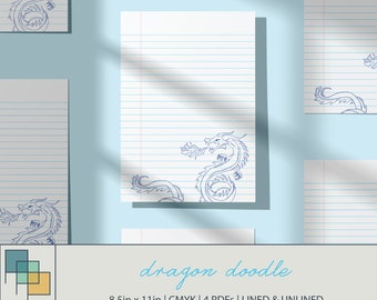 Printable Stationary: Dragon Doodle, 8.5x11, Instant Downloads, Printable, Journal Paper, Digital Stationery, Classroom Decor