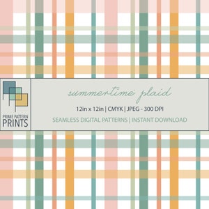 Summertime Plaid, Plaid Pattern, Seamless Pattern, Repeat Pattern, Digital Paper, Digital Download, Seamless Pattern