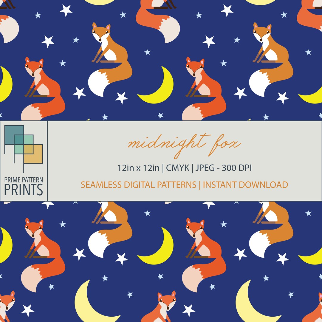 Midnight Fox, Fox Pattern, Seamless Pattern, Repeat Pattern, Digital ...