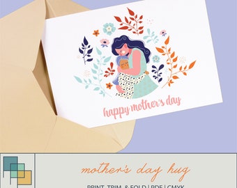 Mother's Day Card, Instant Download Card, Printable Card, Last Minute Card, Printable, Mom Hug, Mom & Daughter
