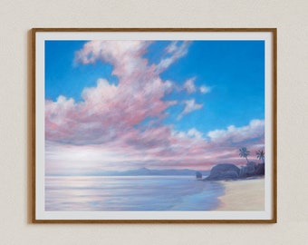 Seychelles Seascape Print, Beach Wall Art, Cloud Canvas, Coastal Art Decor, Ocean Art, Beachshore Canvas, Signed by Artist, Beach Art Gift