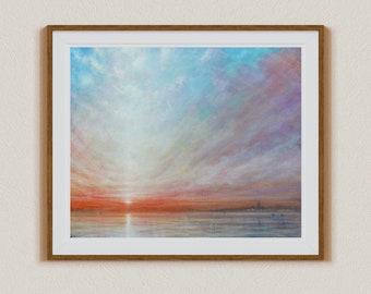 Seascape painting, Coastal art print, Ocean Wall Art, Chichester Painting, harbour of Bosham, Sunset Art Prints, Signed by Artist