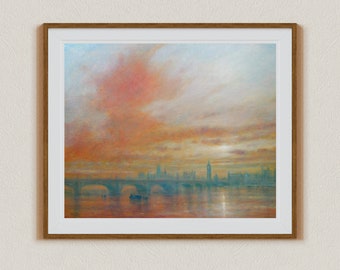 Seascape painting, Coastal art print, Seascape Canvas Art, Ocean Wall Art, Westminister Bridge, Sunset Art Prints, Limited Edition Art