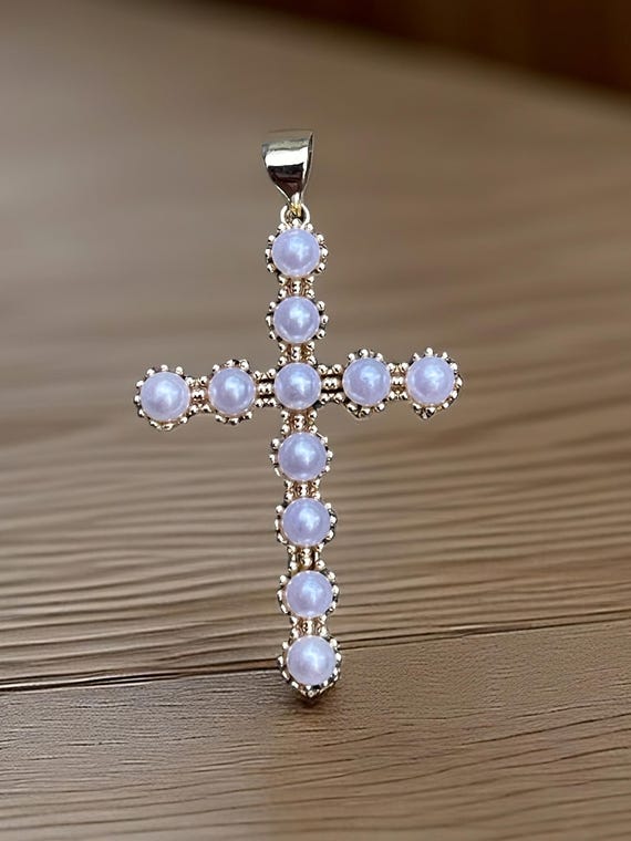 Gold Pearl Cross Necklace | Represents Divine Wisdom - Etsy