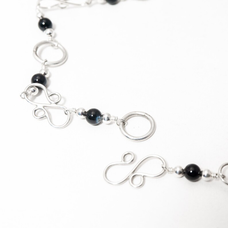 Tarnish Resistant Argentium Silver Black Onyx /& Sterling Silver Y Necklace Natural Stone