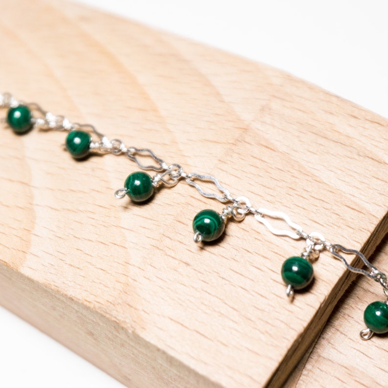Natural Stone Malachite /& Sterling Silver Charm Bracelet Handmade With US Cast Silver