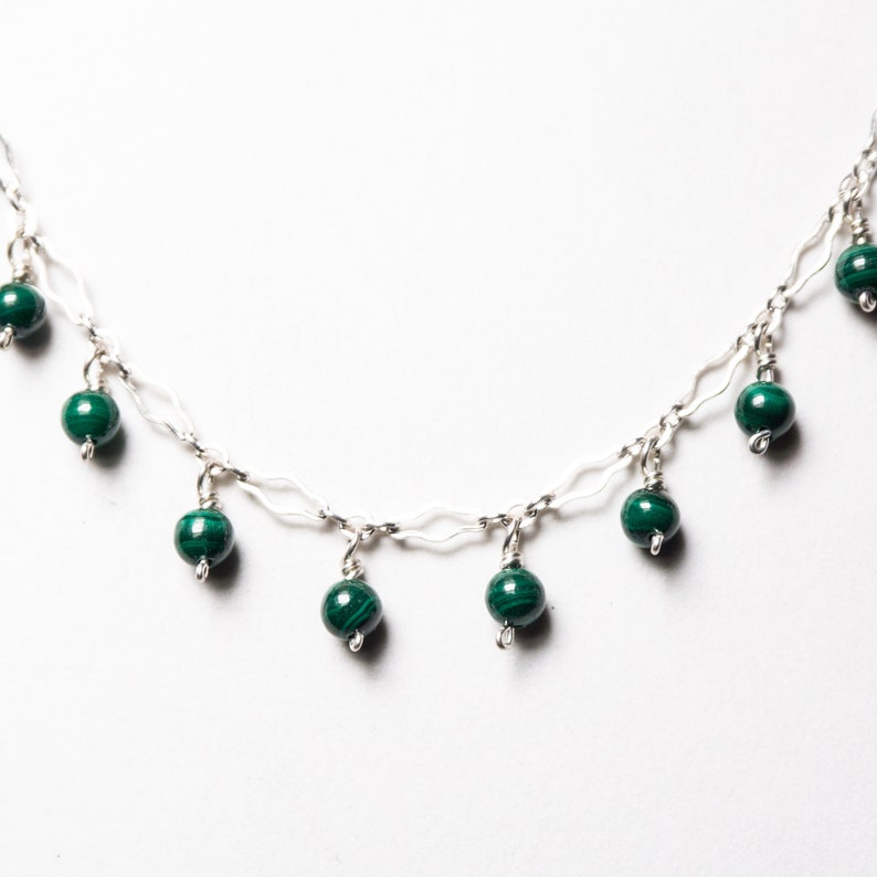 Natural Stone Malachite /& Sterling Silver Charm Bracelet Handmade With US Cast Silver