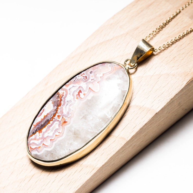 - Handmade Gold Tone Jewelers Brass Chain included Red Crazy Lace Agate Natural Stone not plated