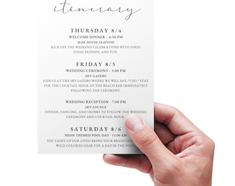 Wedding Welcome Itinerary | Welcome Bags | Wedding Schedule | Hotel Welcome Bag Itinerary | DIGITAL TEMPLATE