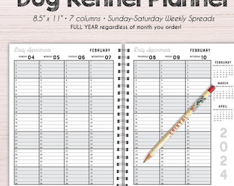 NUMBERED column Dog Kennel schedule book Choose your start date! • weekly • Yearly  book •  Scheduling • dog grooming • dog boarding