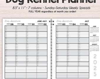 7am - 3pm Dog Kennel schedule book Choose your start date! • weekly • Yearly  book •  Scheduling • dog grooming schedule book • dog boarding