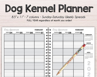 Dog Kennel schedule book Choose your start date! • weekly • Yearly  book • Scheduling • dog grooming schedule book • dog boarding