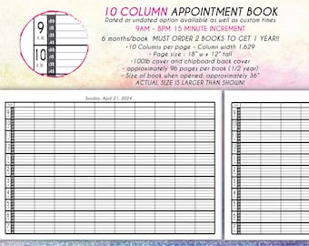 10 COLUMN APPOINTMENT BOOK • Hairstylist  • 6 month appointment book • 15 minute increment • multiple person appointment book