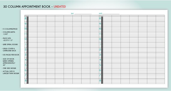 30 Column Appointment Book Hairstylist Appointment Book Etsy