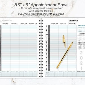 Hairstylist Appointment book Choose your start date!• weekly • Yearly appointment book • Scheduling book with income tracker • salon