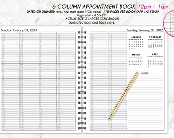 6 COLUMN APPOINTMENT BOOK •  Hairstylist Appointment book •  Yearly appointment book • Scheduling • salon multiple person appointment book