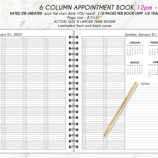 6 COLUMN APPOINTMENT BOOK •  Hairstylist Appointment book •  Yearly appointment book • Scheduling • salon multiple person appointment book