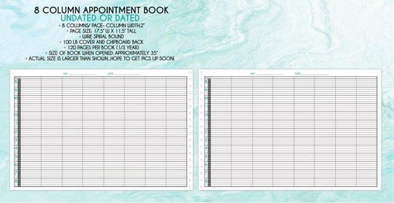 8 Column Appointment Book Hairstylist Appointment Book Etsy