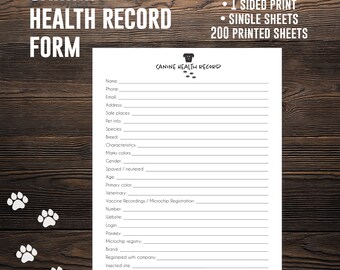Canine health record Form, Dog grooming, dog grooming forms, groomer form, customer form,