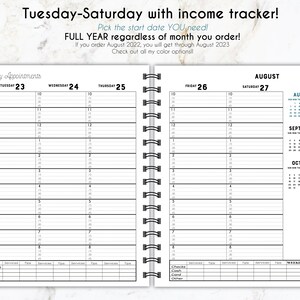 Hairstylist Appointment book Choose your start date!• weekly • Yearly appointment book • Scheduling book with income tracker • salon