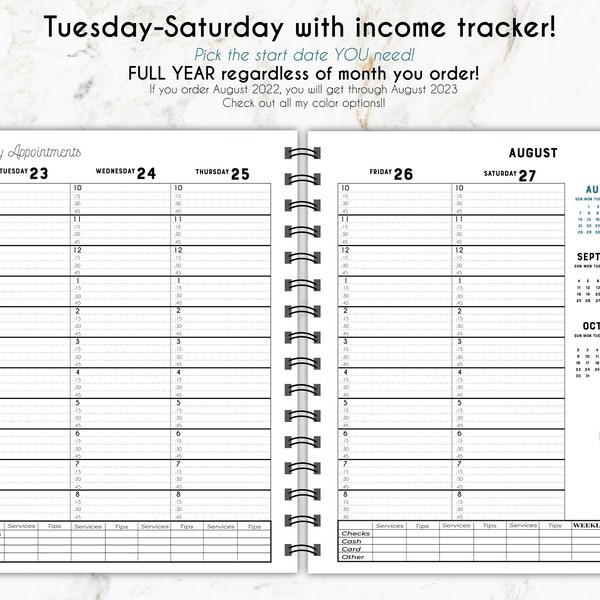 Yearly appointment tracker etsy