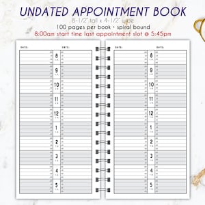 8am-5:45pm Hairstylist Appointment book • weekly • Yearly appointment book • Scheduling • salon • undated appointment book
