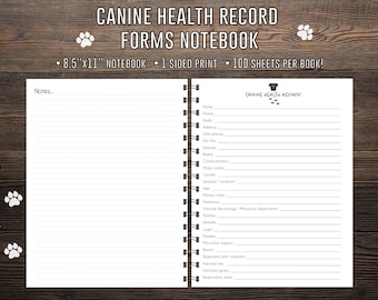 Canine health record Form notebook, Dog grooming, dog grooming forms, groomer form, customer form,