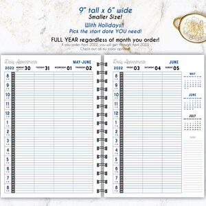 6x9 with holidays appointment book, weekly, planner, doctor,15 minute Scheduling book, personalized