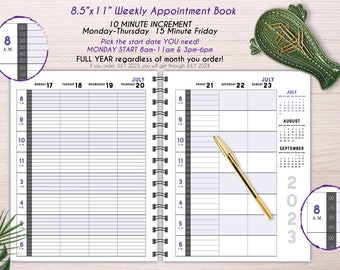 10 minute increment Hairstylist Appointment book, weekly appointment book,  Weekly planner, Scheduling, salon