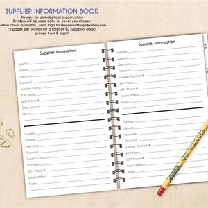 Supplier Book / Travel Book Supplier Info Pages