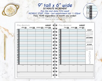 6x9 10am - 11:30PM, salon appointment book, weekly appointment book, planner, weekly, doctor, 30 minute Scheduling book, personalized