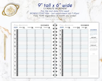 EVELYN-6x9 with holidays appointment book, weekly, planner, doctor,15 minute Scheduling book, personalized