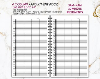 4 COLUMN UNDATED appointment book • Hairstylist • Yearly appointment book • salon multiple person appointment book • scheduling