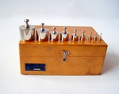 Soviet set of weights, Scale weights, Weights. Scales Weight Set in Box. Apothecary Scale weights, laboratory equipment. Wooden box.