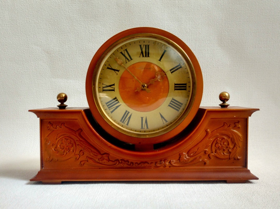 Plastic Desk Clock. Vintage Mantel Clock USSR 1980s. Mechanical Watch