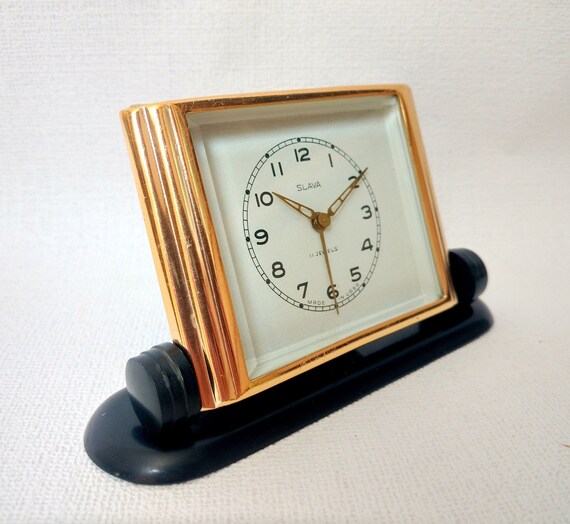 Soviet alarm clock. Desk Clock USSR. Vintage clock SLAVA. Soviet Clock Slava Pioneer. 1950s