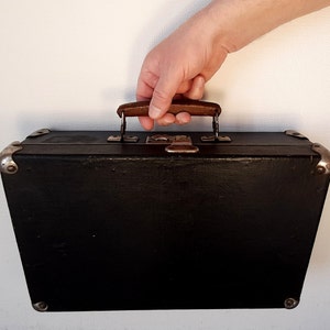 Vintage koffer, tas, dokterstas, vintage tas, vintage aktetas, leren aktetas, zwarte tas, zwarte aktetas.