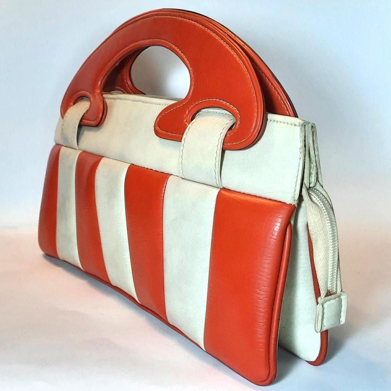 Vintage Bag, Eco-leather Bag, Red and White Bag, Summer Bag
