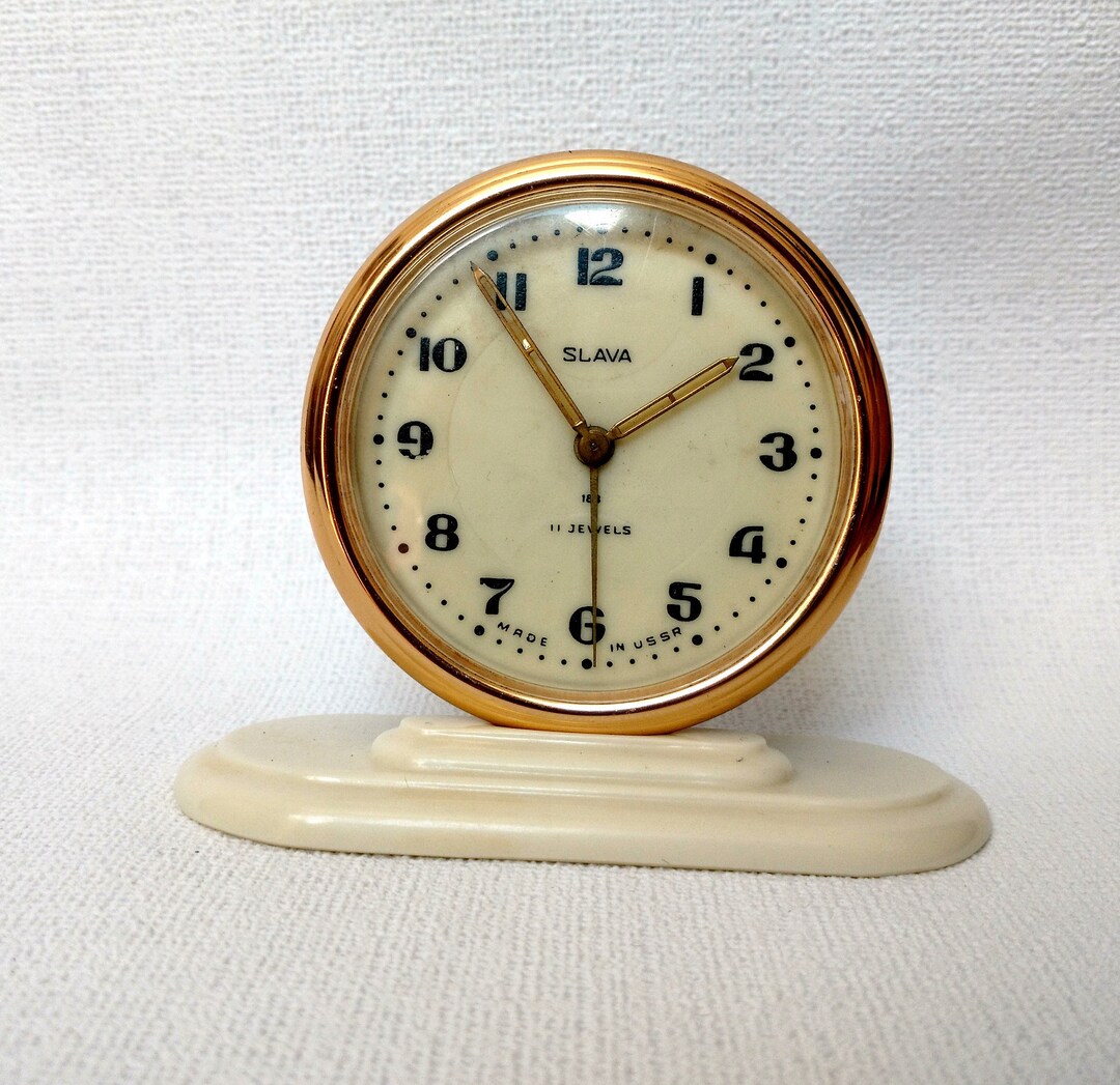 Miniature Horloge De Bureau Vintage Soviétique En Cristal - URSS Années 70-80 - Fonctionne Mais à Nettoyer