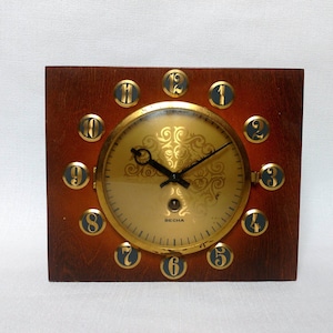 Wooden desk clock. Vintage mantel clock USSR 1970s. Mechanical watch. Old clock with key.