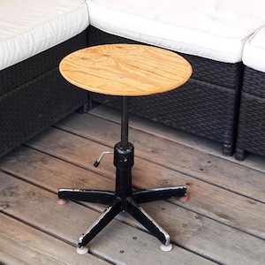 Vintage metal stool.Soviet metal stool.Adjustable Stool.Retro Furniture.Black industrial Stool.Adjustable Stool.Wooden stool.