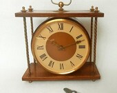 Wooden desk clock. Vintage mantel clock USSR 1980s. Mechanical watch. Old clock with key.