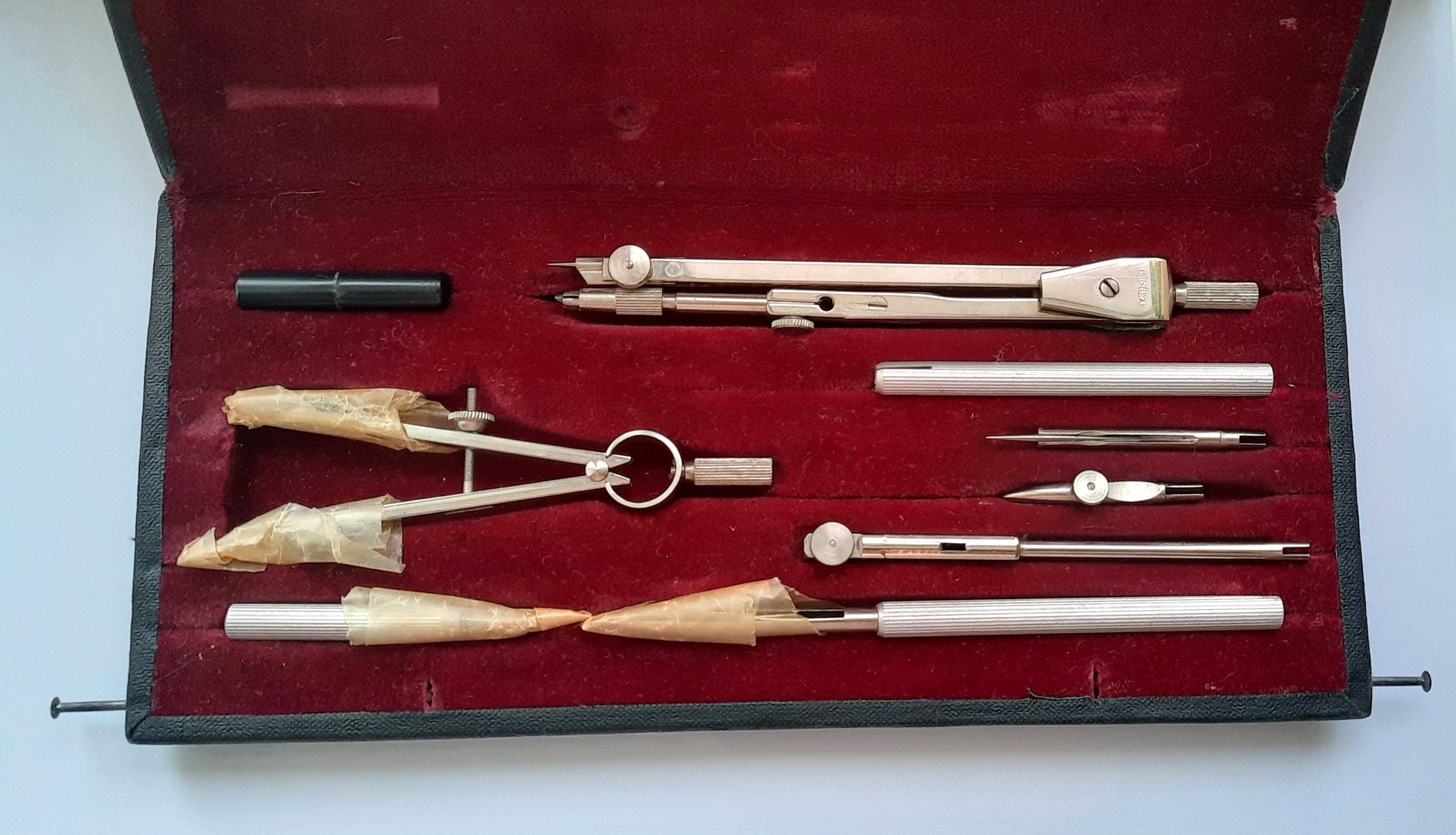 Drawing set. Czechoslovak  of drawing set. Drawing tool USSR. Case of drawing instruments. Stationery tool. Rulers.