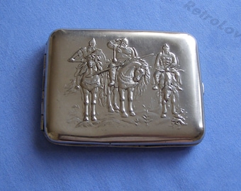 Étui à cigarettes soviétique Trois héros. Boîte à tabac URSS. porte-cigarette vintage, 3 héros