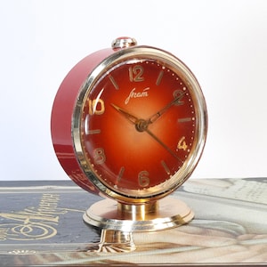 Very rare Agate clock 1960s.Soviet alarm clock. Desk clock USSR. Vintage clock SLAVA. Red watch. Present.Gift.