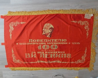 レア！豪華特大ヴィンテージ実物70s 旧ソ連時代レーニン旗フラッグ共産主義ロシア レア！豪華特大ヴィンテージ実物70s 旧ソ連時代レーニン旗
