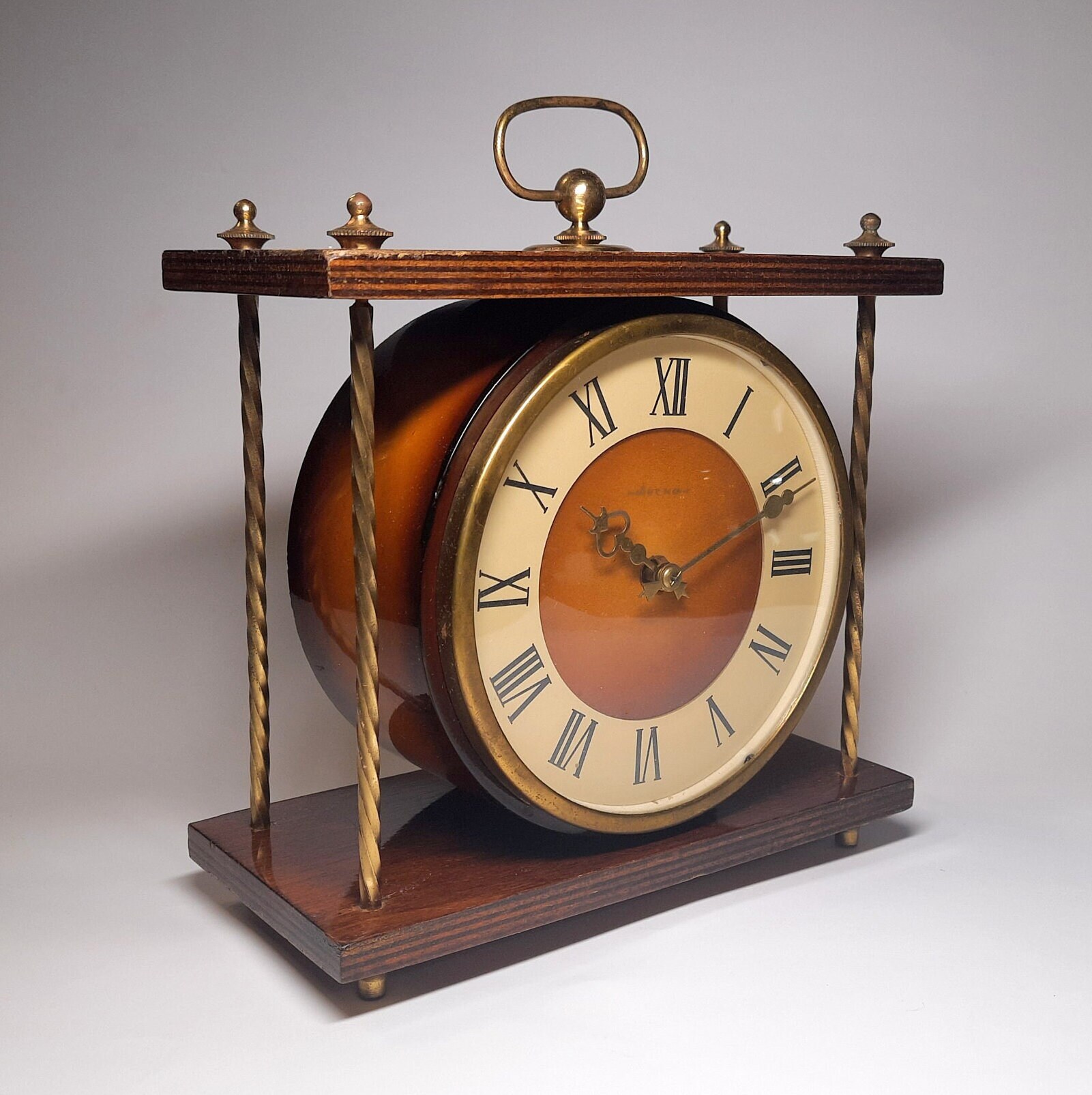 Wooden Desk Clock. Vintage Mantel Clock USSR 1980s. Mechanical
